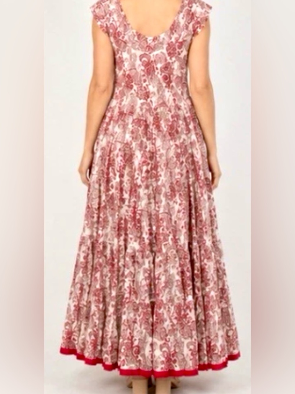 Soft Surroundings 100% Cotton Red Paisley Swirl Tiered Dress Women M - Picture 7 of 11